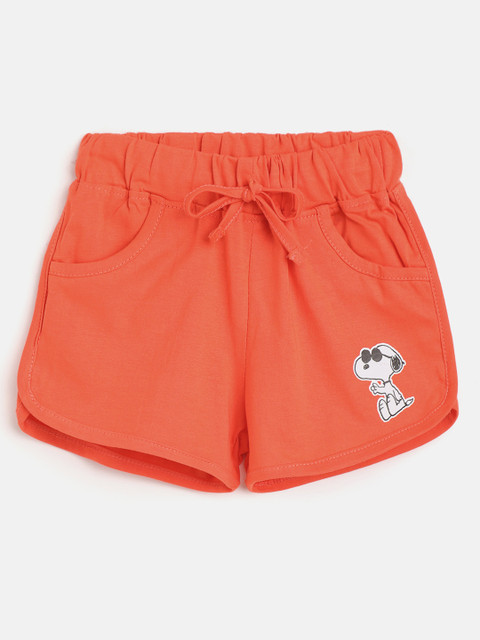 

Eteenz Girls Coral Orange Solid Cotton Shorts