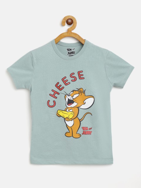 

Eteenz Girls Mint Green & Brown Jerry Printed Cotton T-shirt
