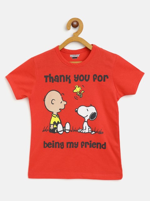

Eteenz Girls Red & Black Cotton Snoopy Printed T-shirt