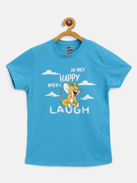 

Eteenz Girls Blue & Mustard Yellow Cotton Jerry Printed T-shirt