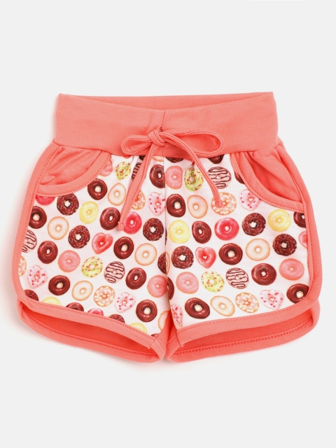

Eteenz Girls Coral Pink & Off-White Conversational Printed Shorts