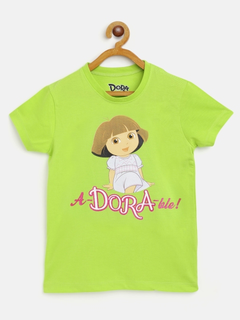 

Eteenz Girls Green & Blue Dora Printed Cotton T-shirt