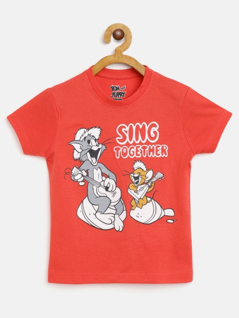 

Eteenz Girls Red & Grey Tom & Jerry Printed Cotton T-shirt