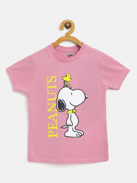 

Eteenz Girls Pink & White Snoopy Printed Cotton T-shirt