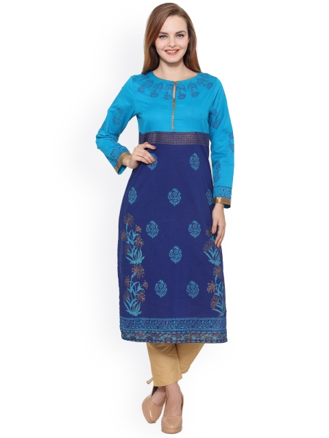 

Tulsattva Women Blue Solid Straight Kurta
