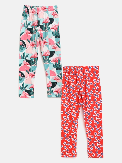 

Eteenz Girls Pack of 2 Pure Cotton Printed Leggings, Sea green