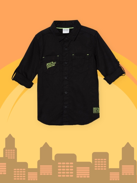 

max Boys Black Solid Pure Cotton Casual Shirt