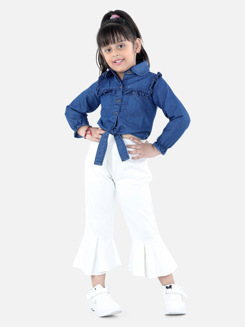 

AWW HUNNIE Girls Blue & White Denim Shirt with Trousers