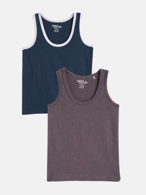 

METRO KIDS COMPANY Boys Brown & Blue Pack of 2 Solid Vest