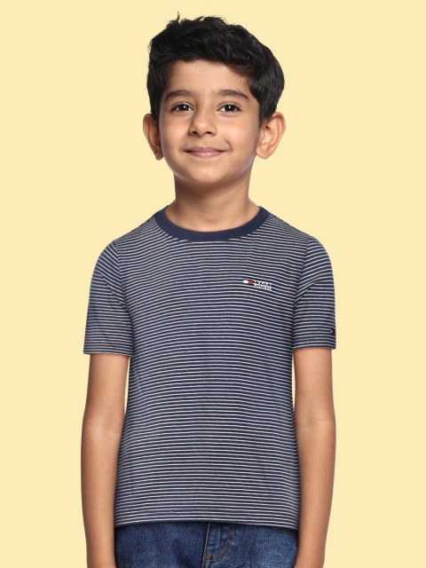 

Tommy Hilfiger Boys Navy Blue Striped Organic Cotton T-shirt
