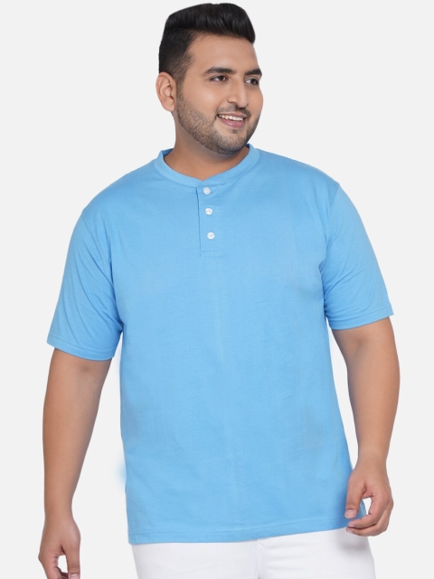 

Santonio Men Blue Henley Neck Raw Edge Running T-shirt