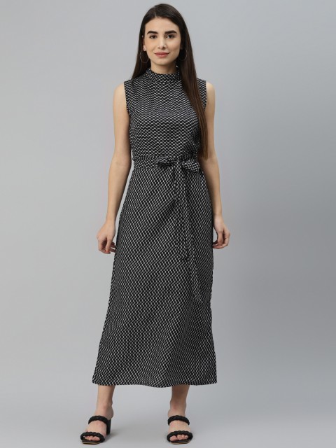 

SIRIKIT Black Ethnic Motifs Crepe A-Line Midi Dress