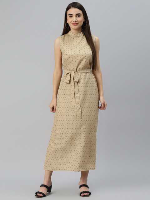 

SIRIKIT Beige & Black Crepe A-Line Maxi Dress