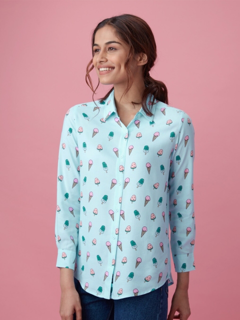

The Souled Store Women Blue Modern Printed Casual Shirt
