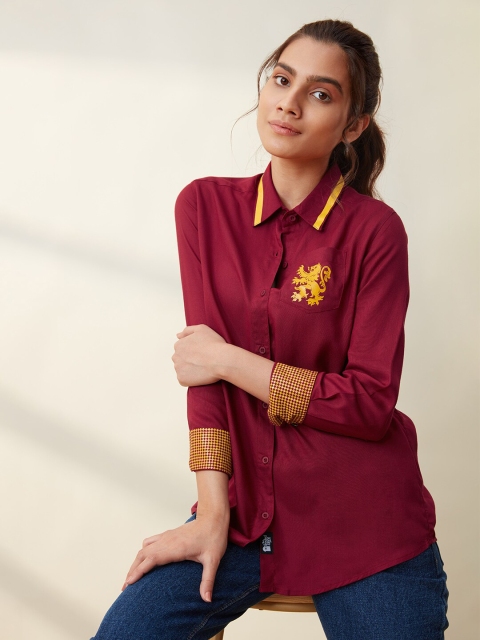 

The Souled Store Women Maroon Modern Harry Potter Printed Casual Shirt