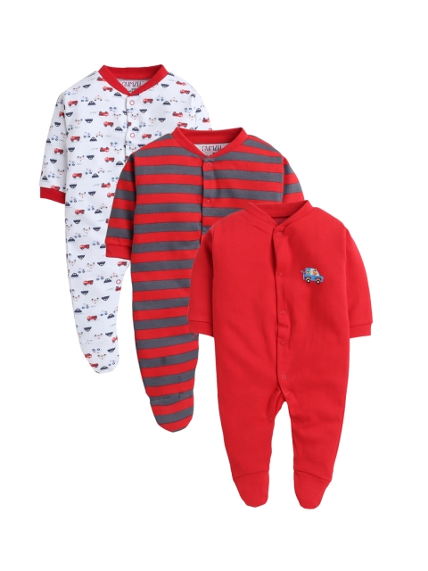 

Hopscotch Pack of 3 Red & White Printed Sleepsuits