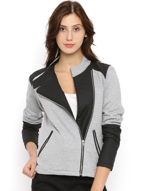 

Campus Sutra Grey & Black Colourblocked Biker Jacket