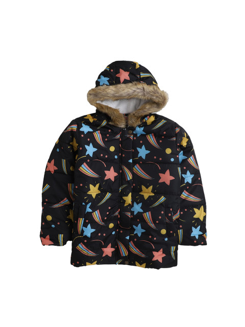 

Hopscotch Boys Black & Blue Printed Cotton Padded Jacket