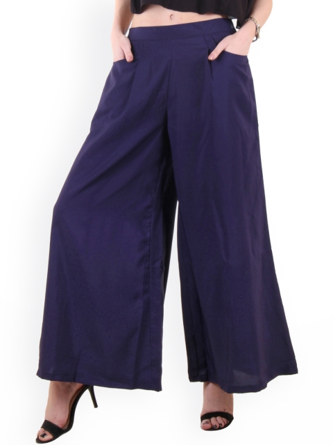 

Ruhaans Women Navy Solid Regular Fit Palazzos, Navy blue