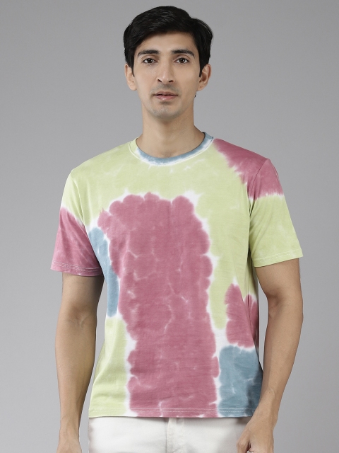 

The Dry State Men Yellow & Pink Pure Cotton Tie and Dye T-shirt