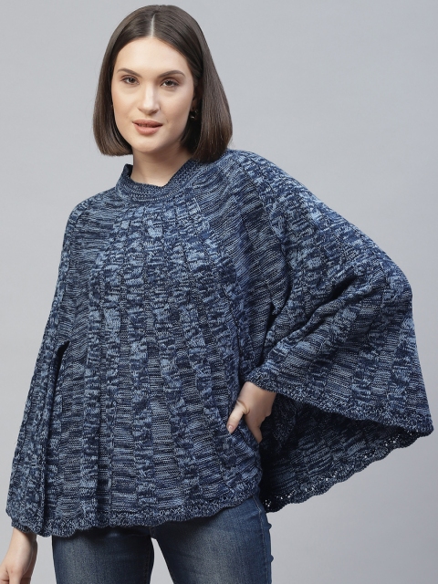 

Pierre Carlo Women Blue Cable Knit Printed Pullover