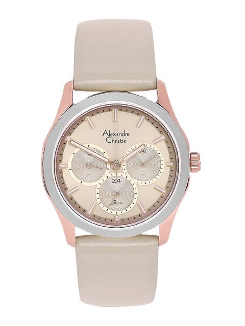

Alexandre Christie Women Beige Dial & Beige Leather Straps Analogue Watch 2968BFLRGLO