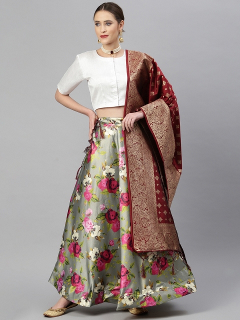 

Readiprint Fashions Green & White Semi-Stitched Lehenga & Unstitched Blouse With Dupatta