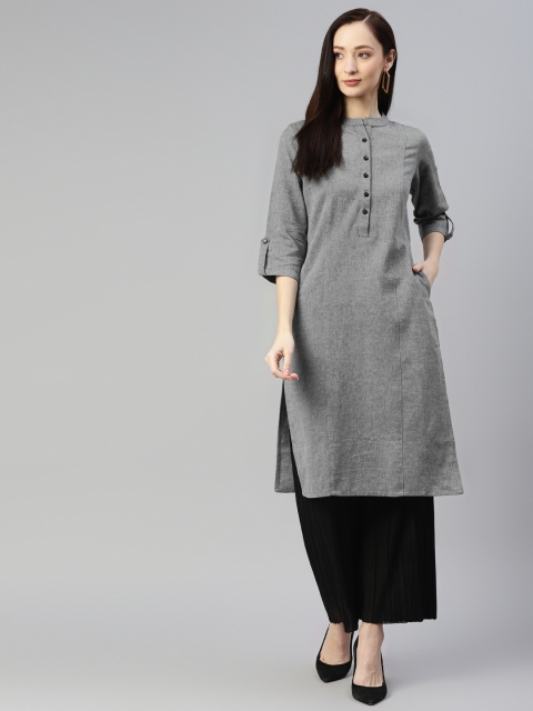 

Ayaany Women Grey Cotton Kurta