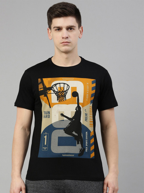 

Proline Men Black & Blue Sports Printed Cotton T-shirt