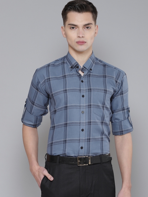 

DENNISON Men Blue Smart Slim Fit Checked Formal Shirt