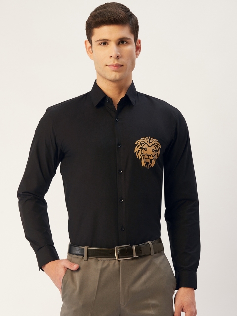 

JAINISH Men Black Comfort Regular Fit Solid Opaque Cotton Semiformal Shirt with Print