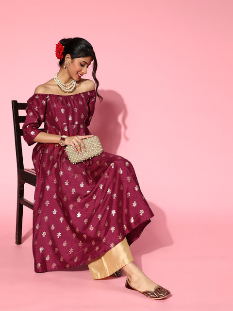 

Luni Deep Burgundy Silk Ethnic Motifs Kurta