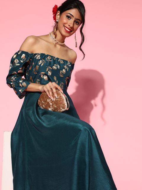 

Luni Tranquil Teal Silk Gold Foil Kurta