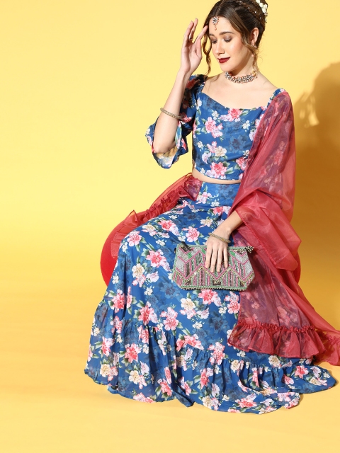 

Luni Stunning Blue Printed Ready to Wear Lehenga Choli with Dupatta