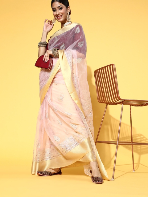 

Luni Ethnic Motifs Saree with Solid Border, Pink
