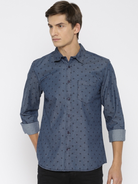 

Slub Men Navy Printed Casual Shirt, Navy blue
