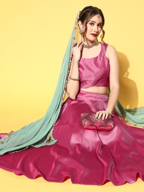 

Luni Pretty Pink Solid Ready to Wear Lehenga Choli with Dupatta