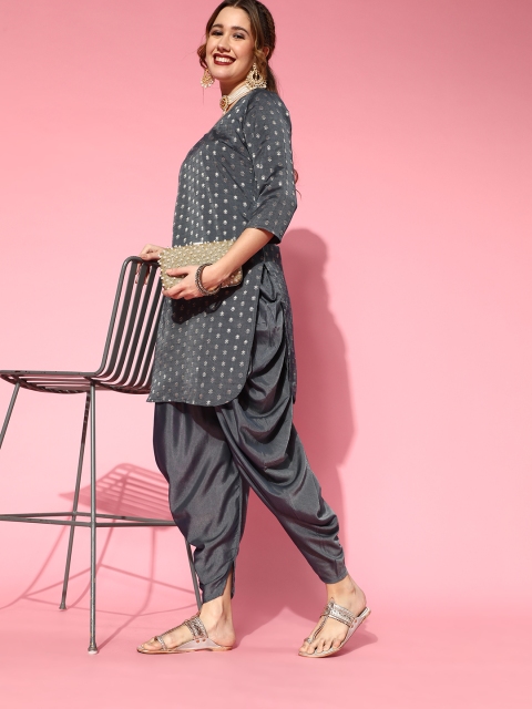 

Luni Ethnic Motifs Silk Blend Dhoti Kurta Set, Grey