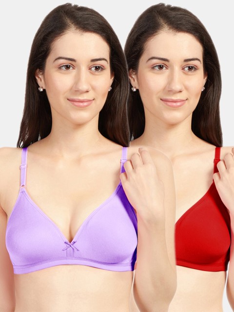 

Sonari Women Pack Of 2 Lavender & Red Solid Non Padded Everyday Bra