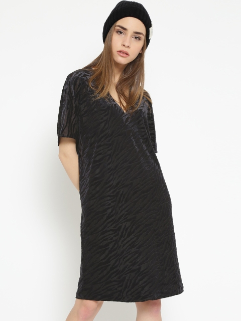 

MANGO Women Black Self-Design Shift Dress