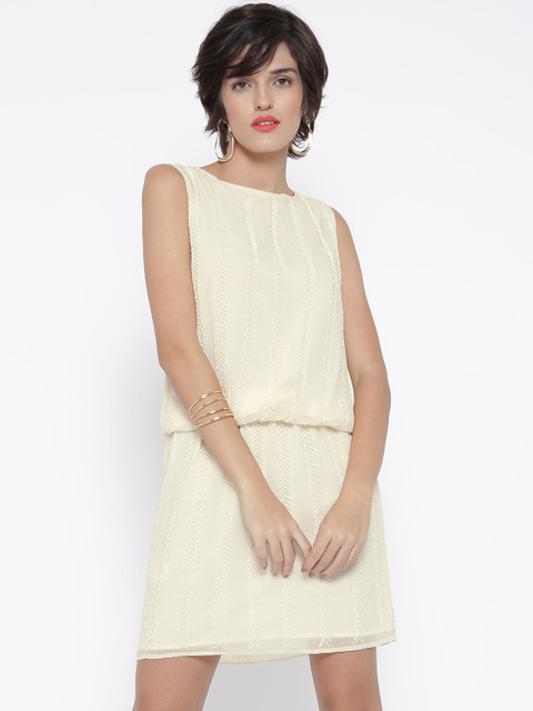 

MANGO Women Cream Embellished Blouson Dress