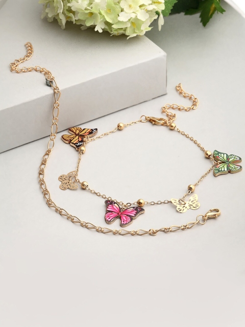 

Ferosh Women Set Of 2 Gold-Toned & Pink Charm Bracelets