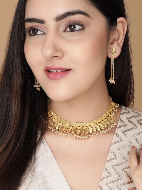 

Rubans Gold-Plated White Beaded Jewellery Set