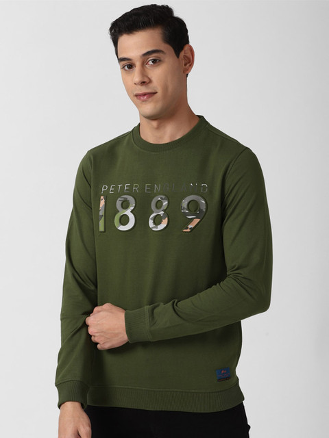 

Peter England Casuals Men Olive Green Printed Sweatshirt