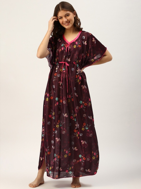 

TRUNDZ Maroon Printed Maxi Nightdress