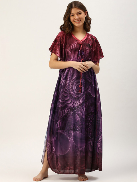 

TRUNDZ Women Printed Satin Nightdress, Purple