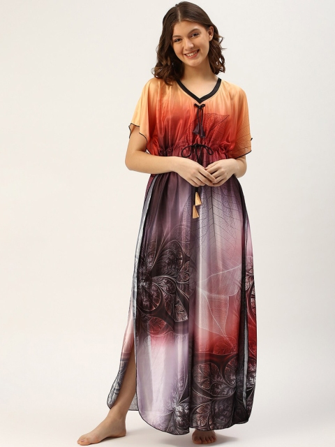 

TRUNDZ Orange Printed Kaftan Maxi Nightdress