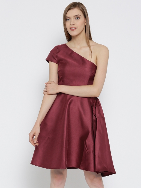

Vero Moda Women Maroon Solid One Shoulder Dress