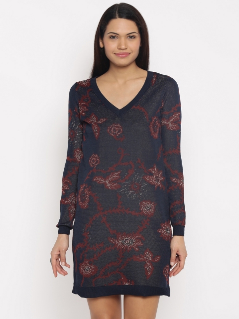 

Vero Moda Women Navy Self-Design Knitted Dress, Navy blue
