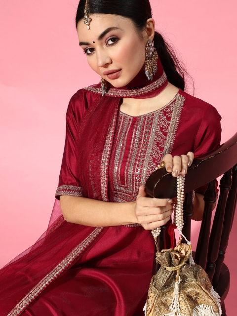 

Indo Era Gorgeous Red Liva Swirling Volume Kurta